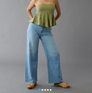 NWOT American Eagle Curvy Dreamy Drape Super High Rise Wide Leg Jeans 8 Long